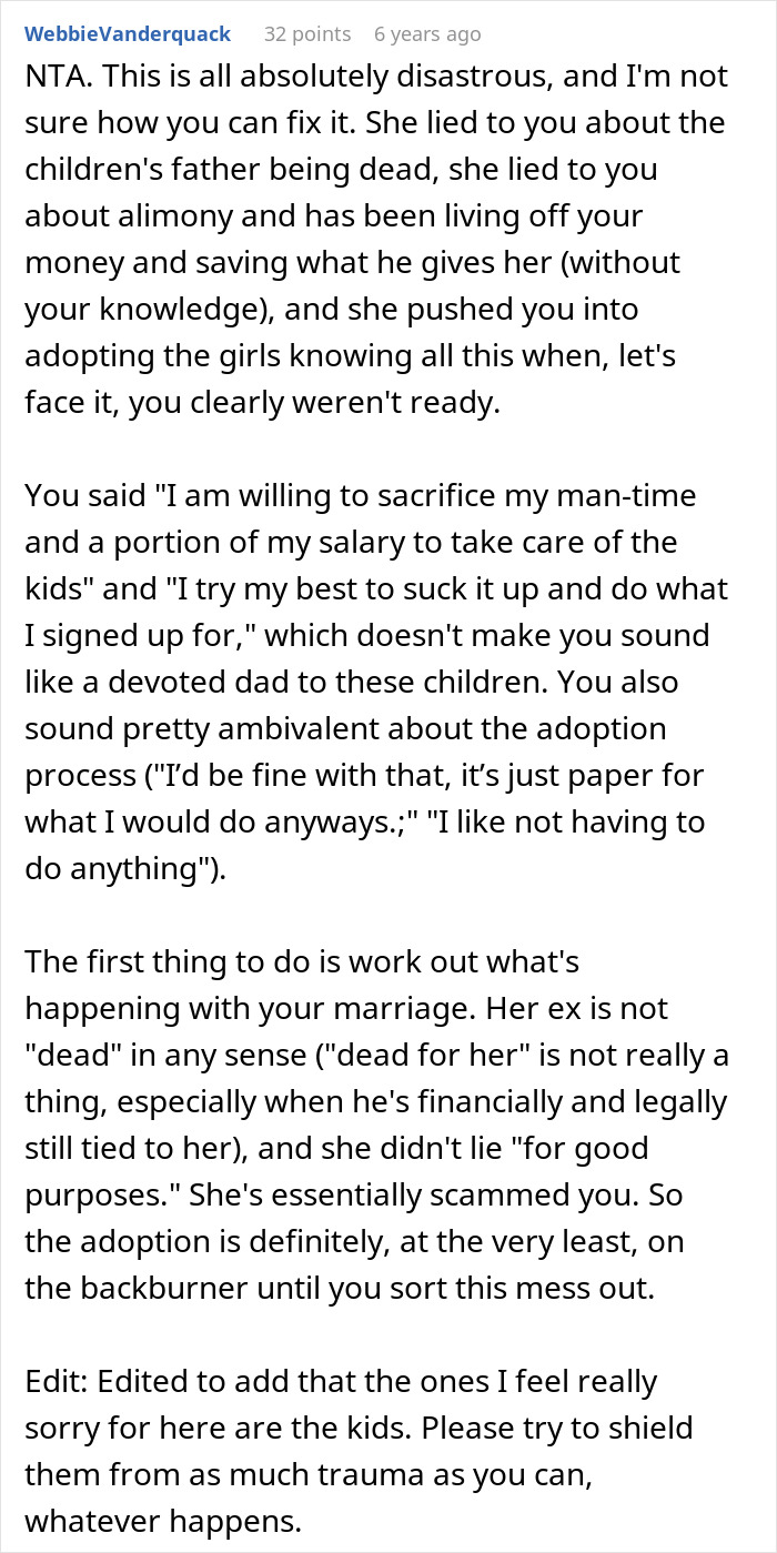 Man refuses to adopt wife&rsquo;s kids after discovering lies about their father and hidden family secrets.