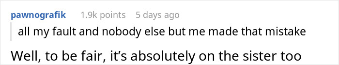 Screenshot of an online comment discussing a man cheating on his girlfriend with her sister and consequences they face. Screenshot of an online comment discussing a man cheating on his girlfriend with her sister and consequences they face.