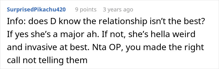 Comment discussing family tension about daughter buying a house secretly while parents are also being sneaky.