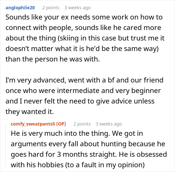 Discussion about men abandoning partners during outdoor activities, focusing on obsession with hobbies and lack of connection.