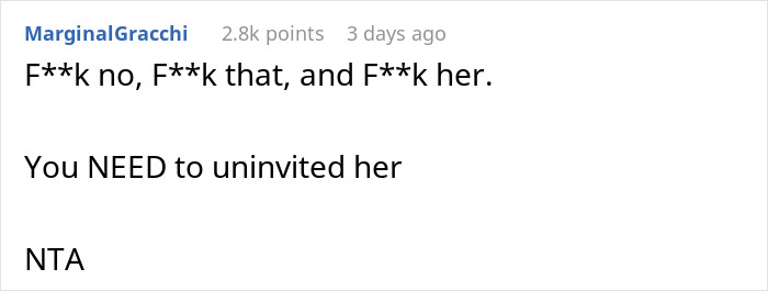 Text comment on a forum discussing a woman wanting to wear a white dress to a wedding, heated reaction included.