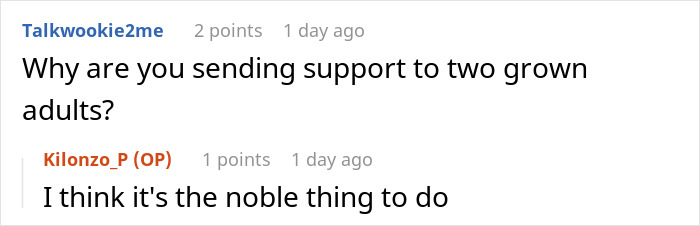 Screenshot of an online discussion about brother inherited land and money, highlighting family financial support debate.