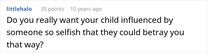 Comment discussing family betrayal and cutting off parents after catching mom with fianc&eacute;, highlighting emotional conflict.