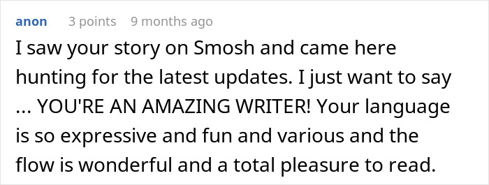 Screenshot of an online comment praising a woman's innocent goofy joke revealing her husband as a horrible cheating jerk.