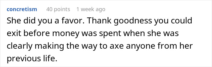 Screenshot of a forum comment discussing a bride&rsquo;s obsession with control costing her two close friendships before the wedding.