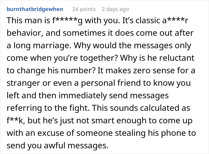 Screenshot of a Reddit comment discussing a woman suspecting her husband is a psychopath after disturbing text messages. Screenshot of a Reddit comment discussing a woman suspecting her husband is a psychopath after disturbing text messages.