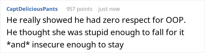 Screenshot of a Reddit comment about a disrespectful husband wanting to father his ex&rsquo;s child, revealing a dark secret.