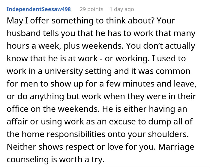 Screenshot of a netizen commenting on men dumping household chores, questioning if he's really busy with work. Screenshot of a netizen commenting on men dumping household chores, questioning if he's really busy with work.