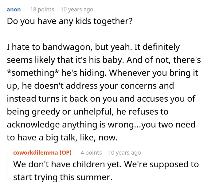 Man caring for pregnant coworker as a good deed while wife uncovers the real reason behind actions.