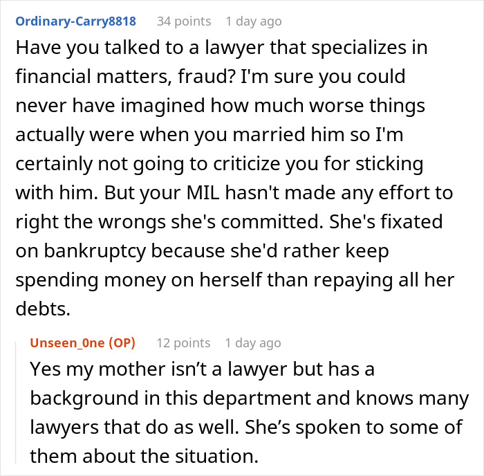 Comment discussing MIL&rsquo;s desire to file bankruptcy to avoid repaying debt, focusing on financial and legal concerns.