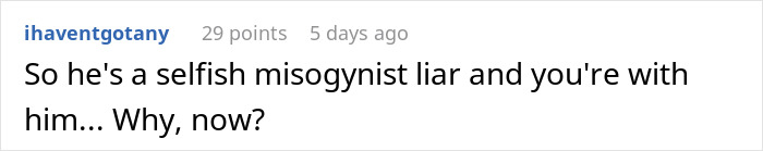 Comment expressing frustration by user ihaventgotany calling someone a selfish misogynist liar in an online discussion.