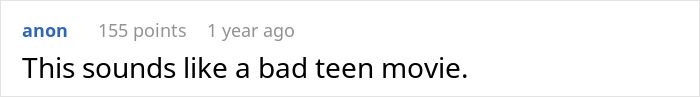 Screenshot of a Reddit comment reading This sounds like a bad teen movie, discussing a story about cutting vegetables.