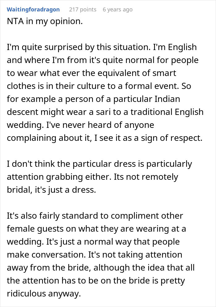 Text comment discussing a guy approving an outfit for sister&rsquo;s wedding, causing drama by throwing his girlfriend under the bus.