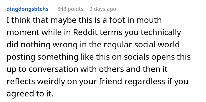 Screenshot of a Reddit comment discussing the situation where a woman buzzes her hair after a friend&rsquo;s wedding.