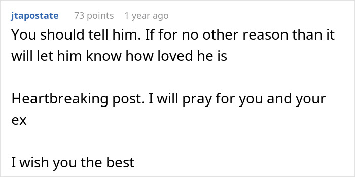 Screenshot of an online comment expressing support for a heartfelt love story about reconnecting with an ex.