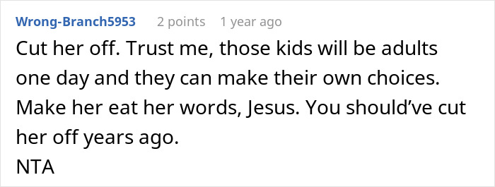 Screenshot of an online comment expressing support for cutting contact due to niblings being brainwashed to hate a man.