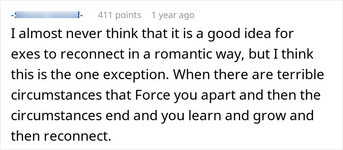 Screenshot of a heartfelt comment about love story of a man reconnecting with an ex he never stopped thinking about.