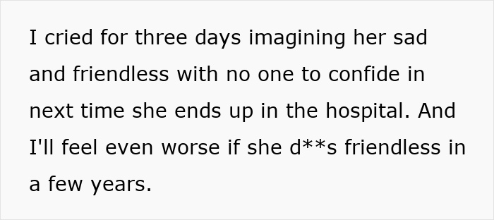 Text excerpt showing emotional struggle about a woman trying to make a friend fall in love, leading to being blocked.