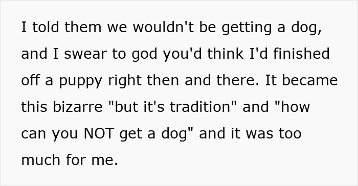 Alt text: Frustrated person explaining challenges of breaking family tradition by deciding to get a dog despite opposition.
