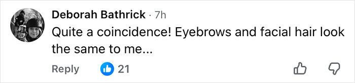 Comentário na mídia social de Deborah Bathrick discutindo pelos faciais e sobrancelhas, relacionados ao deputado acusado de sequestrar uma mulher. Comentário na mídia social de Deborah Bathrick discutindo pelos faciais e sobrancelhas, relacionados ao deputado acusado de sequestrar uma mulher.