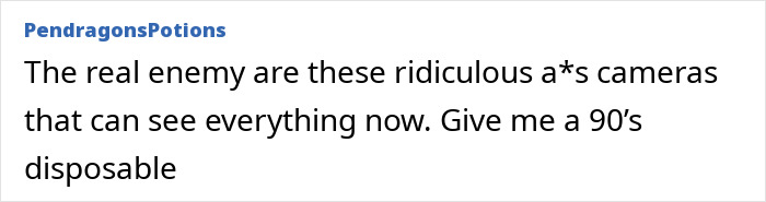 Screenshot of a comment discussing frustration with modern camera technology and a preference for 90&rsquo;s disposable cameras.