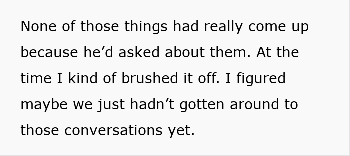 Text excerpt discussing a relationship where the boyfriend kept notes on favorite foods but showed romantic indifference.