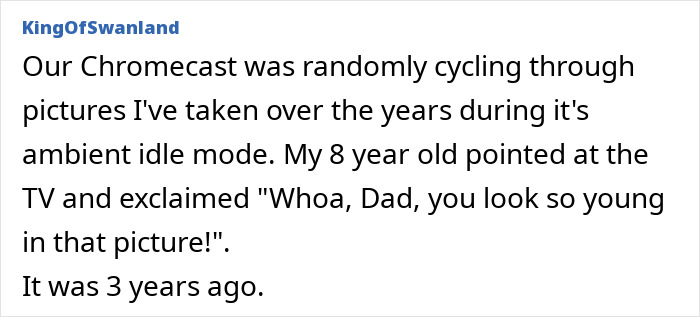 Screenshot of a humorous online comment about kids accidentally roasting adults with no filter, featuring a Chromecast story.
