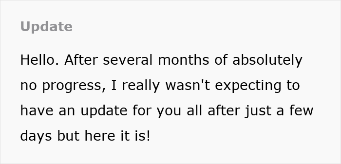 Text update stating no progress after months but now sharing an update about wife refusing lice treatment issue.