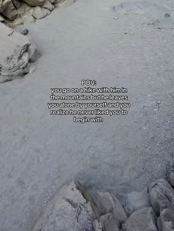 Trilha de caminhada nas montanhas rochosas com texto sobre homens abandonando suas parceiras durante atividades ao ar livre para SEO.