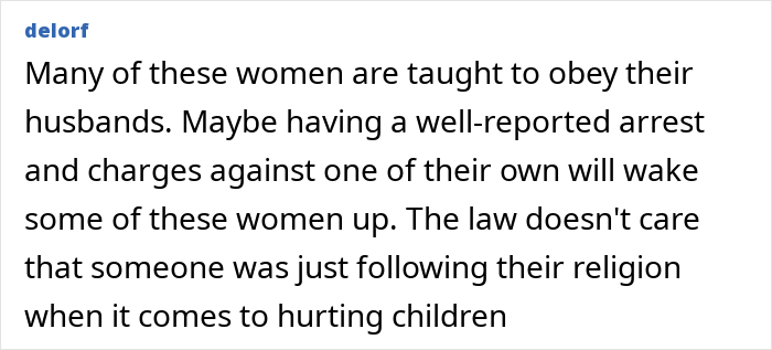 Comentário discutindo mulheres ensinadas a obedecer aos maridos e fazendo referência a uma prisão e acusações bem relatadas em meio a alegações perturbadoras.