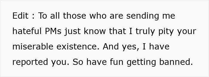Text excerpt addressing hateful messages and reporting, related to giving boyfriend flowers and a sexist uncle incident.