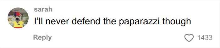 Comment on social media discussing paparazzi, referencing Chappell Roan's celebrity Karen tactic and privacy debate.