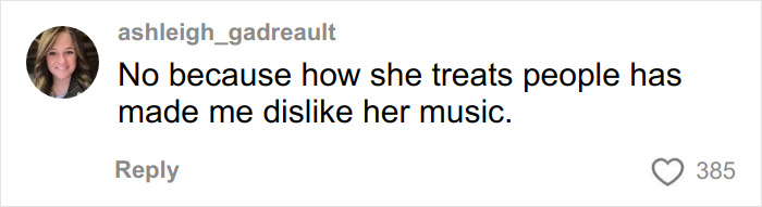 Social media comment expressing dislike for Chappell Roan's music due to her controversial paparazzi tactic and privacy debate.