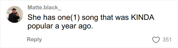 Comment on social media by user Matte.black_ discussing the popularity of a song, related to Chappell Roan&rsquo;s paparazzi tactic debate.