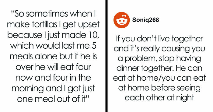 Guy Pays 50% For Meals And Groceries, GF Annoyed That He Hogs Up Her Share Of The Food As Well