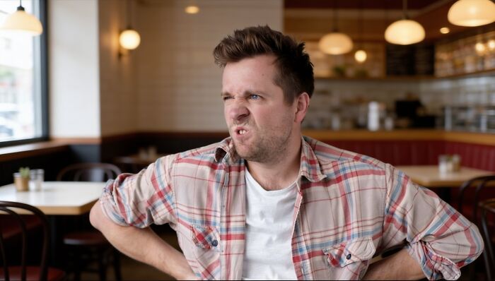 Man in a plaid shirt making a skeptical face, illustrating ridiculous cases of patients faking symptoms in medical settings.