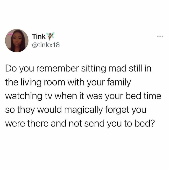 Tweet about sitting mad in the living room with family watching TV and being forgotten at bedtime British humor meme.