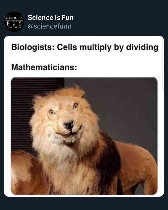 Humorous science meme showing a lion with a funny face illustrating science memes and interesting posts.