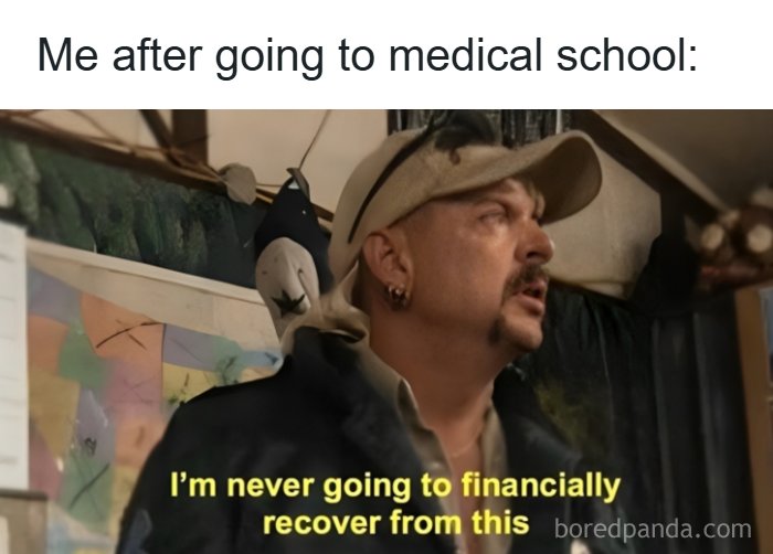 Man with a cap looking stressed expressing financial struggle after medical school in doctor and patient memes for those tired of it all.