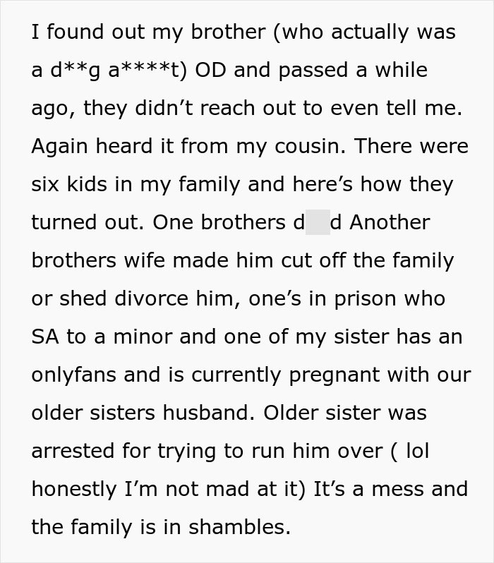 Postagem de texto descrevendo dramas familiares e questões compartilhadas por um homem gay após ser expulso pelos pais.