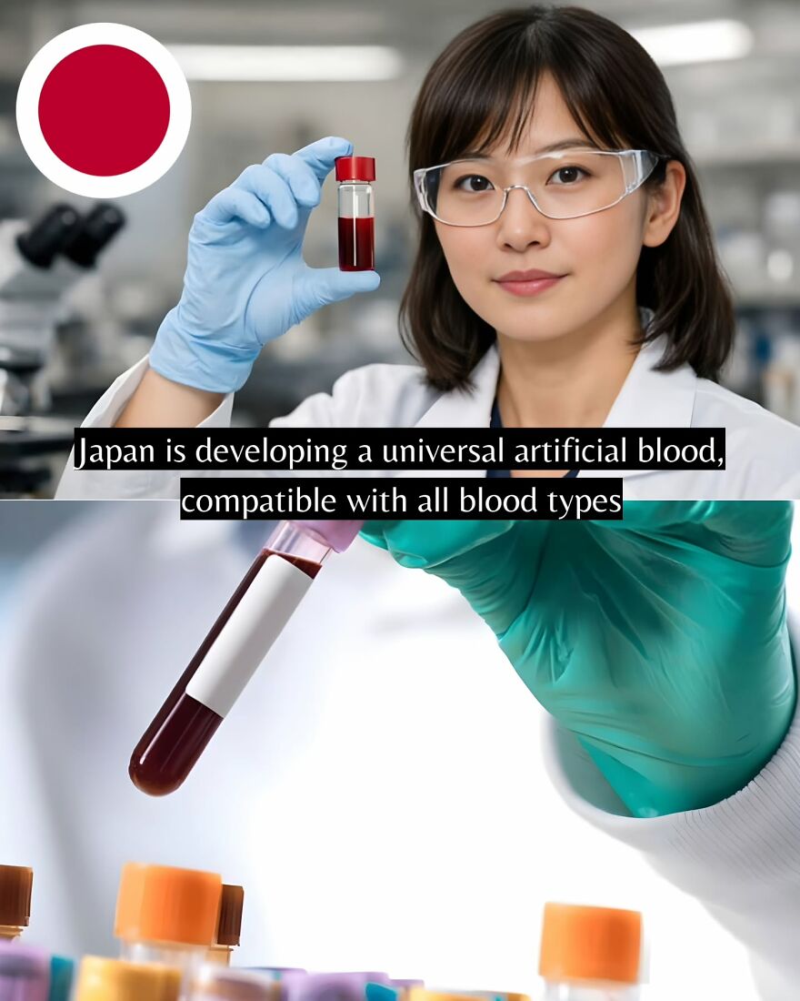 Scientist in lab developing universal artificial blood, highlighting good news for those tired of negative headlines.