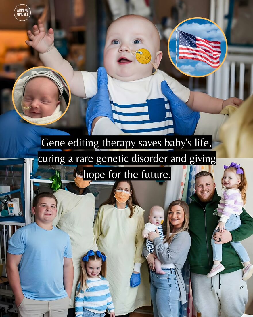 Baby saved by gene editing therapy, highlighting good news in rare genetic disorder treatment and hope for the future.