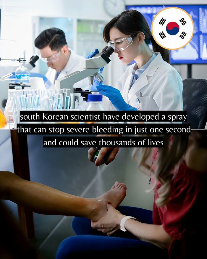 South Korean scientists developing a life-saving spray to stop severe bleeding quickly, highlighting good news from around the world.