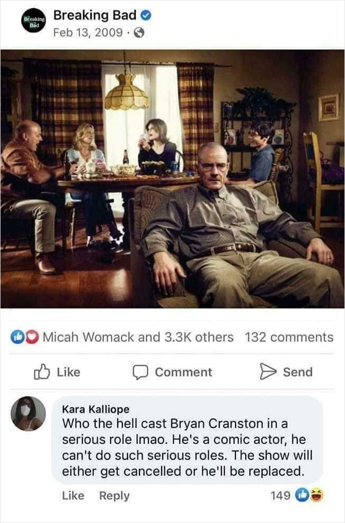 Scene from Breaking Bad TV show with Bryan Cranston sitting on a couch, an old photo that aged badly.
