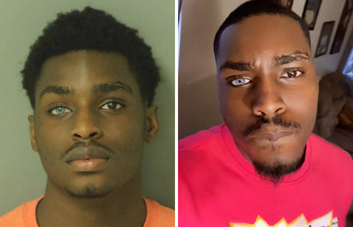 Side-by-side images showing a young man in a mugshot and a recent photo illustrating hottest mugshots transformation.