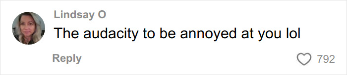 Comment from Lindsay O expressing amusement at being annoyed, related to a dramatic Tinder messaging twist involving husband and wife.