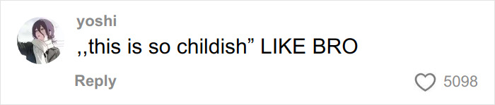 Screenshot of a social media comment saying this is childish, reflecting reactions to a dramatic twist involving a husband on Tinder.
