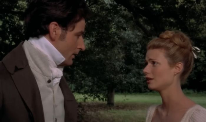 Period drama scene with a man and woman outdoors, evoking themes of Harvey Weinstein&rsquo;s conflict with Gwyneth Paltrow.