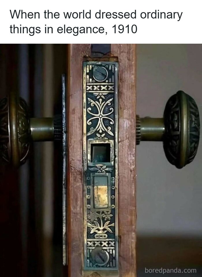 Elegant and ornate antique door lock and knobs from 1910, showcasing unique moments in ancient and recent history.