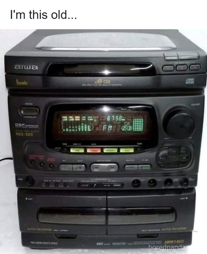 Vintage 90s stereo system with cassette decks and radio tuner showing parts of our lives that don’t exist anymore